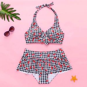 NEW Black/White Gingham Cherry 2 Piece Swimsuit